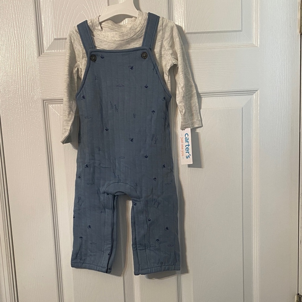 Carter's Denim Look Blue Overalls with Light Gray Top Size 12 months NWT